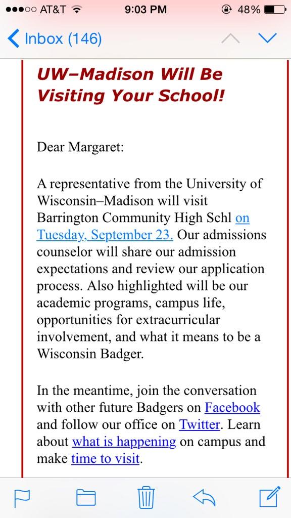 mdaleen96's tweet photo. got this sent to my wisconsin email address.....? apparently I don't actually go here #confused http://t.co/y4FWDo9iEf