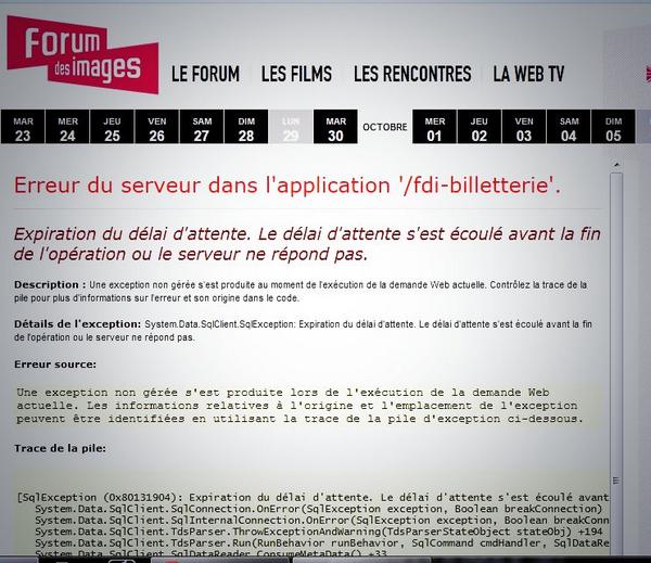 marcopierrard's tweet image. Ouverture à la vente de la master class @XDolan au @forumdesimages => explosion du site ! #SqlConnection.OnError