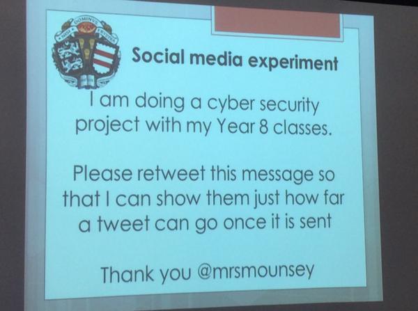 MrsMounsey's tweet image. Please retweet my year 8 social media experiment. I want to show them how far an image can go #Caldaycybersecurity