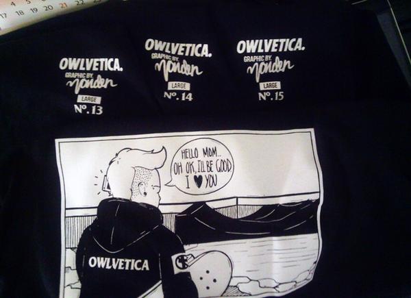 Plastisol screenprint proofing for owlvetica bandung. well printed on fine cotton bamboo fabric.