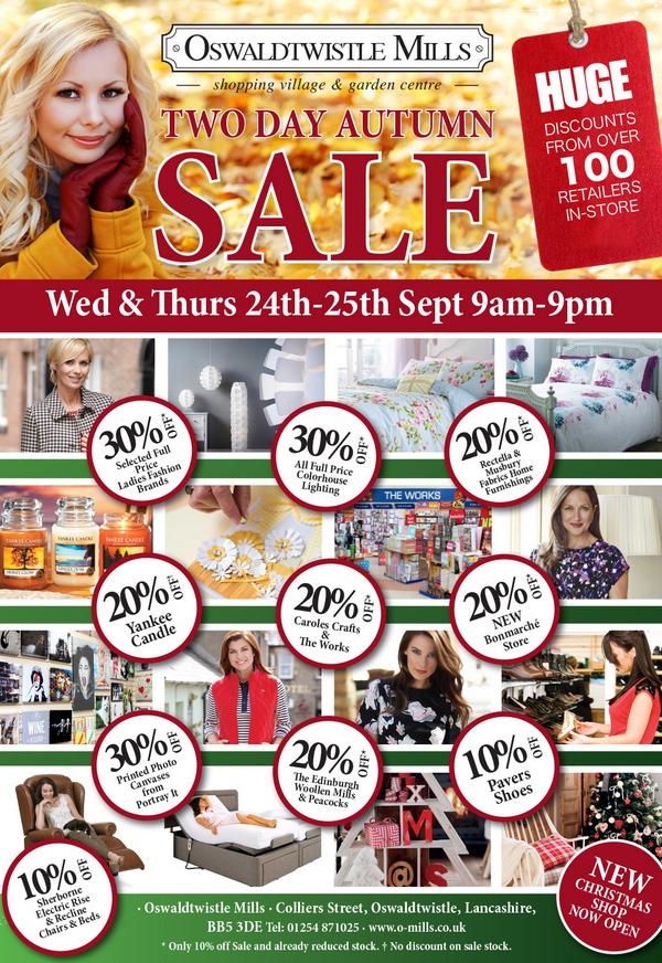 Ossymill's tweet photo. BIG Two Day Sale Wed &amp; Thurs 24th-25th Sept. 30% off selected full price Fashion &amp; discounts from over 100 retailers. http://t.co/EtKKHVATif
