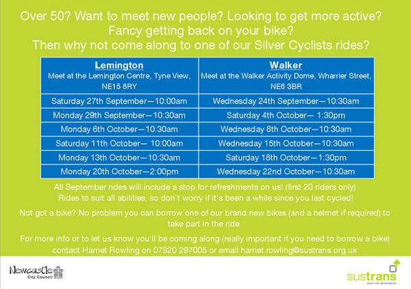 SusNEsupport's tweet image. NEW over 50s Silver Cyclists Saturday rides in Walker and Lemington! Chance to meet new people and get more active!