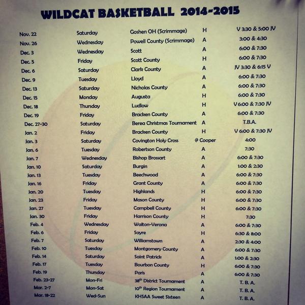 2014-2015 PC Wildcats Schedule 🏀