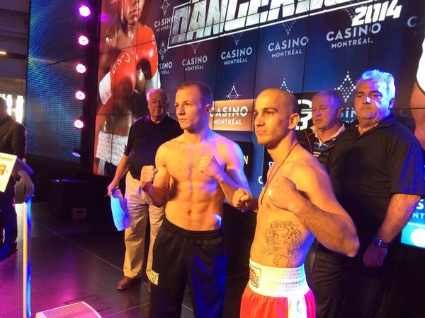 David Theroux weighs in at 142.4 while his opponent Vangos Tsirimokos at 142.6! Go David! #champ #boxe #boxemtl