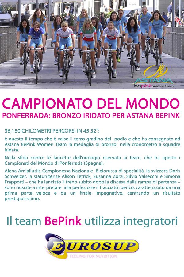 MONDIALE CICLISMO : BRONZO PER IL TEAM ASTANA BE PINK  alla cronometro di Ponferrada