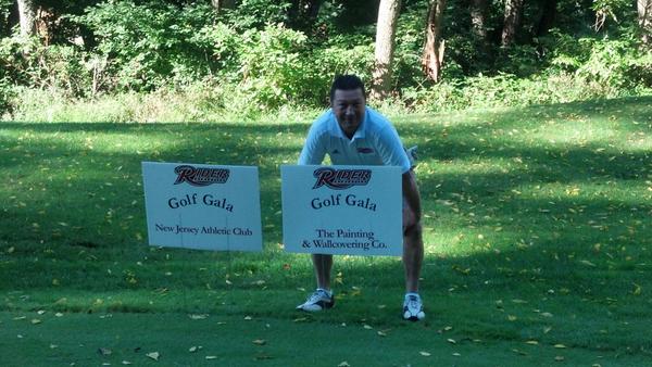 Sr, Jr, Todd, & Bryan with The Painting & Wallcovering Co. Hole Sponsor Sign at @RIDERATHLETICS 30thAnnual Golf Gala