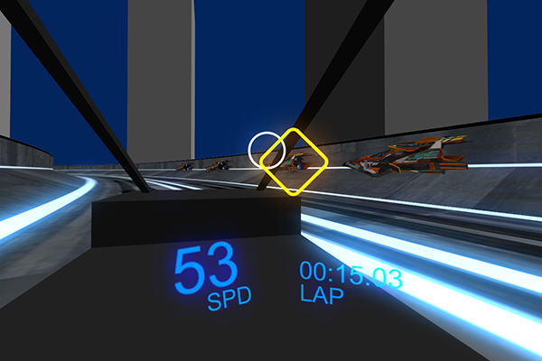 NeonJackGame's tweet photo. New development screenshot. AI racers (dumb ones), cockpit mockup, and look-to-target. http://t.co/YeCZ6gdEHN