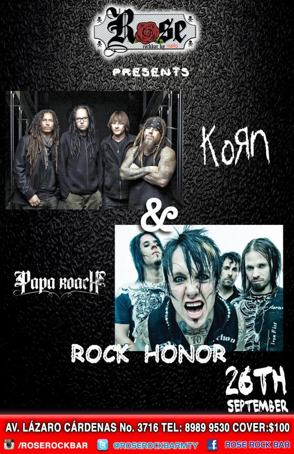 NASHLIVEBAR's tweet photo. Este viernes KORN &amp; PAPA ROACH ROCK HONOR!!! por Los Restos Rock + Plasma Mty pinta para una muy buena noche .i,,i http://t.co/ZR4dT9Aa5i