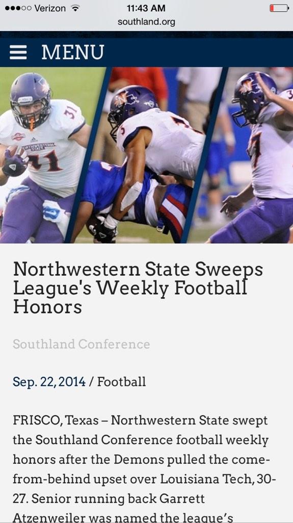 NSUspecialist's tweet photo. Congrats @Adam_Jones3 @C_MOSEY33 &amp;Garrett Atzenweiler on sweeping the @SouthlandSports honors this week #DemoNSUnite http://t.co/IHUk6P8kbm