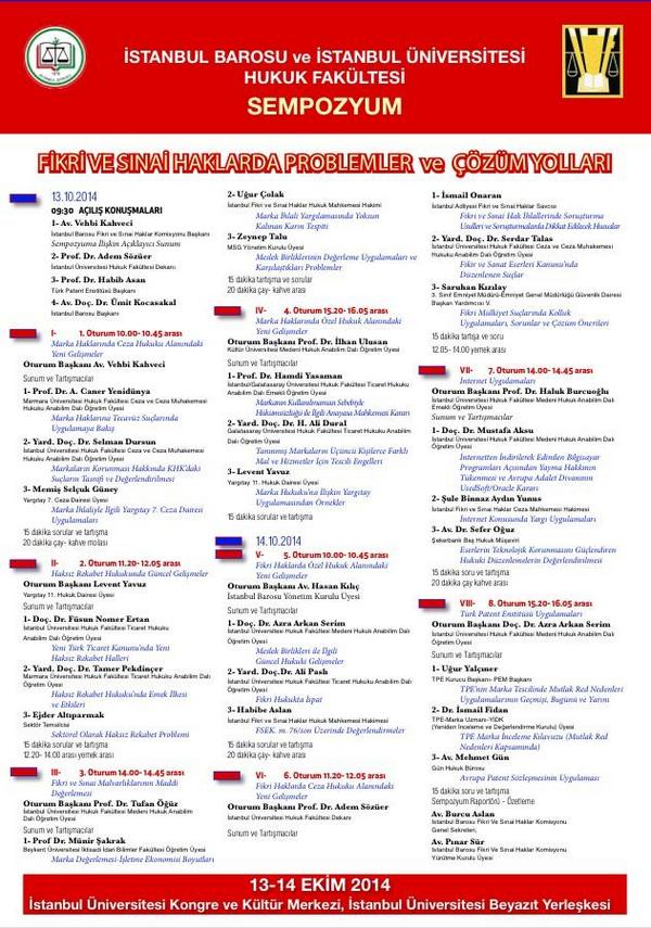 "Fikri ve Sınai Haklarda Problemler ve Çözüm Yolları" Sempozyumu 13-14 Ekim, İstanbul Üniversitesi Kongre Merkezi'nde