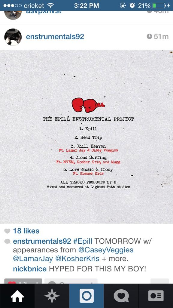 FLAWLESSJAYWOP's tweet photo. can't wait to hear @CaseyVeggies tomorrow on #EPILL @Enstrumentals http://t.co/VfRo43P7JM