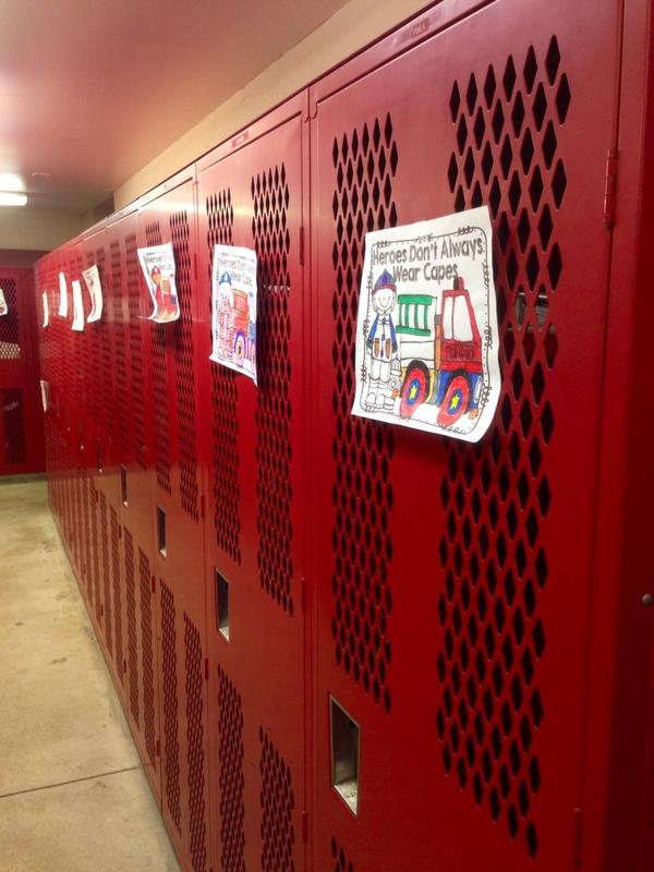 Thanks to All Saints School for the drawings remembering 9-11 Drawings were placed on each FF's locker