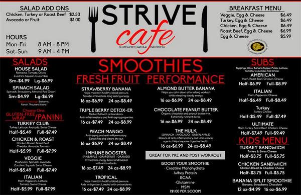 StriveCafe's tweet photo. Come visit us at Strive Cafe located at 2626 Cypress Ridge Blvd Wesley Chapel, Florida 33544. We'd love to see you!!! http://t.co/ts1PhStd1C