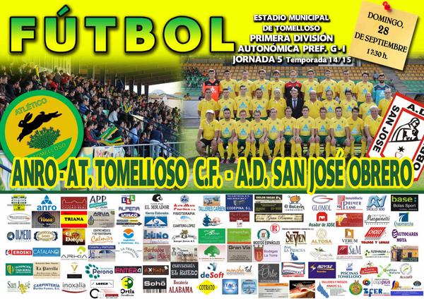 ¡PARTIDAZO! Duelo entre @ATLTOMELLOSOCF y <a href="/ADSanJosObrero/">C.D. San José Obrero</a> por el liderato. ¡TODOS AL MUNICIPAL! RT! #SeguimosSoñando