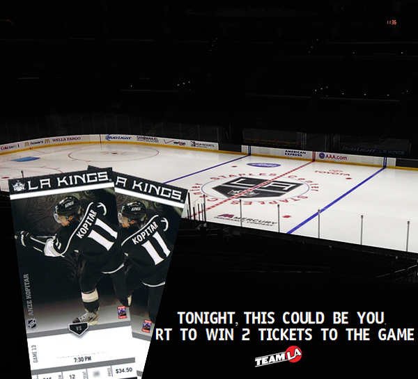 teamlastore's tweet photo. We've got 2 tickets to the @LAKings game tonight &amp; you know what that means... RT away for your chance to win! #gkg http://t.co/n4EXHuythp