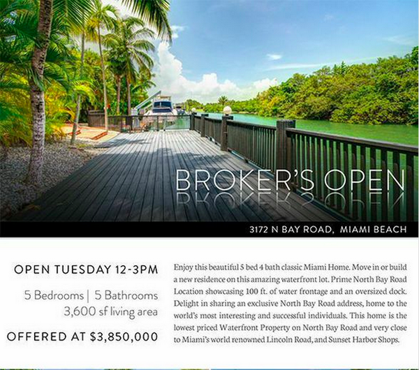 Waterfront_Team's tweet photo. BROKER'S OPEN Tomorrow Sept 23rd 12-3PM @ 3172 N Bay Rd #MiamiBeach http://t.co/1DxN14yIZp #waterfront #luxury #TWT http://t.co/ZOF87ePU9X