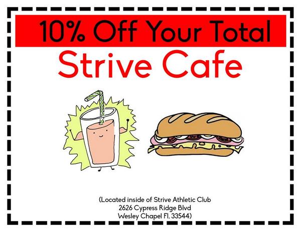 StriveCafe's tweet photo. Print this coupon or show it to us on your phone and receive 10% off your total purchase!!! http://t.co/kbVKZZ6Ybu