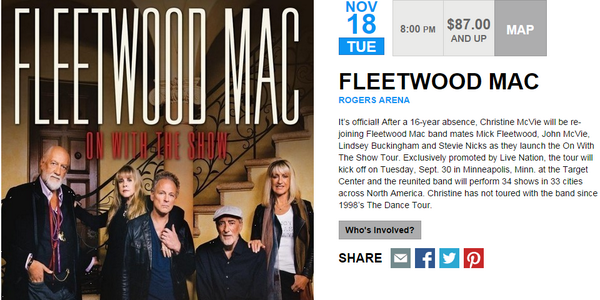 ShowYouGo's tweet image. Fleetwood Mac entertains #Vancouver Nov 18 @RogersArena  ♬ buff.ly/XYikwm ♬ @fleetwoodmac #music