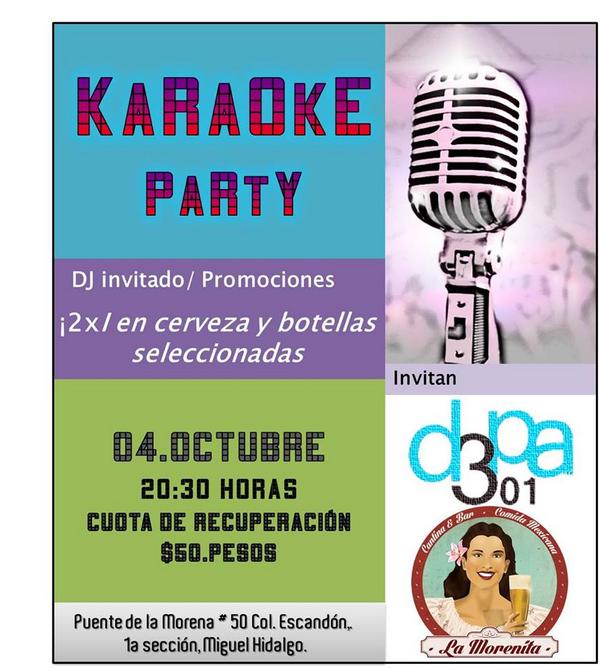 Depa301's tweet photo. ¡Karaoke Party! Éste 4 de Octubre,  aduéñense del micrófono con nosotros. http://t.co/p3OU6kQNHC