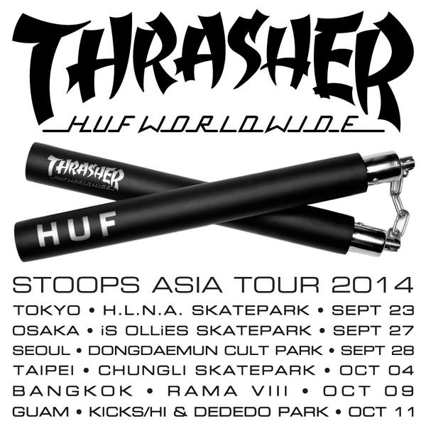 hufworldwide's tweet photo. The HUF x @thrashermag Stoops Asia Tour has begun! Stay tuned for further details! #stoopseurotour #hufworldwide http://t.co/VETOmbvsXR