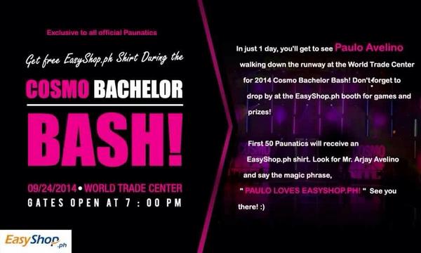 Paunatics's tweet image. Excited to #CosmoBachelorBash
Visit @EasyShopPH booth &amp;amp; say the magic words: PAULO LOVES EASYSHOP.PH @mepauloavelino