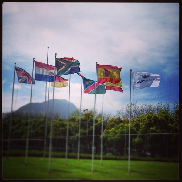 PlanetPierre's tweet photo. Th Every Nation flag raised here in SOMERSET WEST for #enafrICAN2014 Great week ahead with @roger__pearce @smurrell http://t.co/RSnjVjUUDz