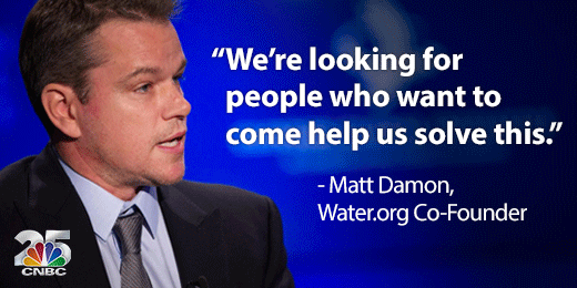 CNBC's tweet photo. Co-founder Matt Damon doesn't just want "easy money" at @Water. He wants brain power. http://t.co/1AVN6MS90P http://t.co/etpPitFzfV
