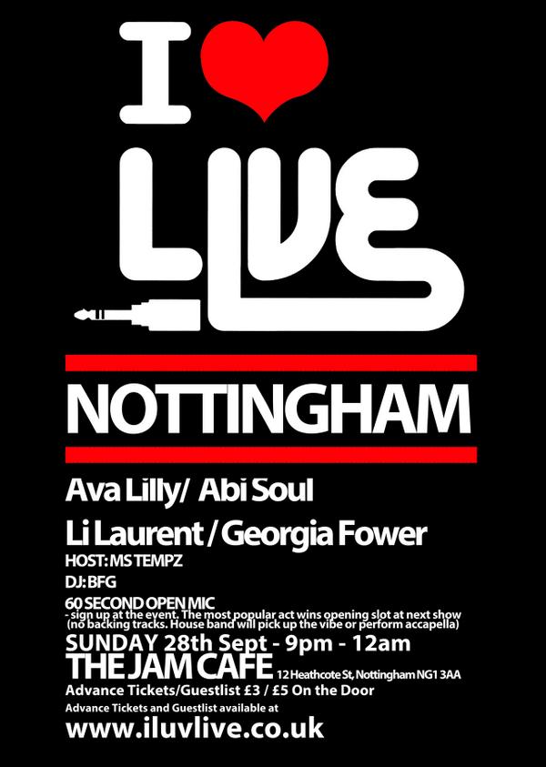 babypeopleuk's tweet photo. @iluvlive @ILUVLIVENOTTS feat @avalilymusic, Abi Soul, Li Laurent, Georgia Fower - This Sunday 9pm @jamcafe, Hockley http://t.co/09yzukdW6n