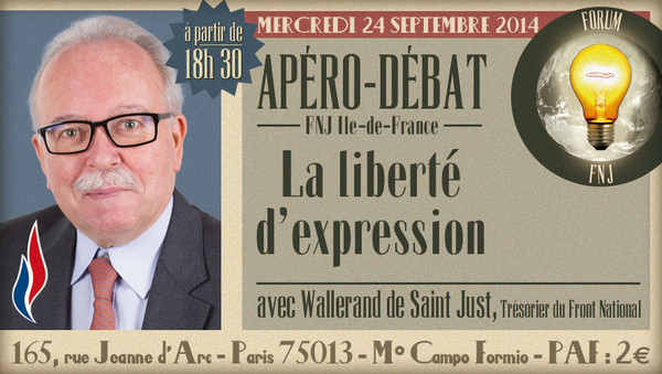 G_Dussausaye's tweet photo. #Forum #FNJIDF: retrouvez demain soir @wdesaintjust secrétaire départemental du #FN75 sur la liberté d'expression ! http://t.co/98mYt9NjHm