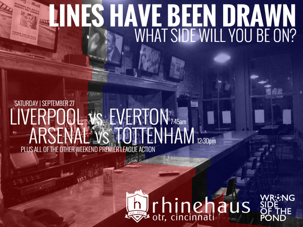 wrongsideofpond's tweet photo. Hey #Cincinnati...

This Saturday.
Merseyside Derby. 
North London Derby. 
@rhinehausotr.

Just know where to sit. http://t.co/s5jpJ7R9xm