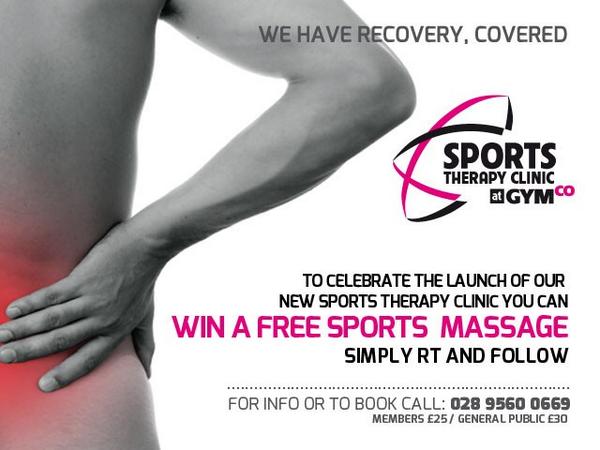 GymcoBelfast's tweet photo. GymCo Sports Therapy opens Monday. Competition time: a FREE massage RT &amp; follow to have a chance to WIN @love_belfast http://t.co/0fxkyZNyBs