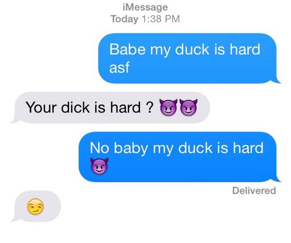 freebapes's tweet photo. WHEN YA DUCK GETS HARD WHEN U TALKIN TO BAE 😈 http://t.co/IalGnRWV8g