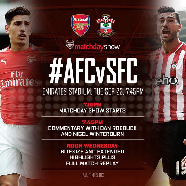 Arsenal's tweet photo. Our Matchday Show is now underway! Tune in for all the build-up to #AFCvSFC: http://t.co/NtiKYiZg0K http://t.co/9stAj6pGVV