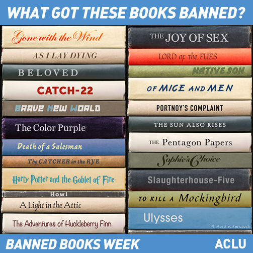 It's Banned Books Week. Shamefully, all of these books and more have been banned  aclu.org/banned-books-w…