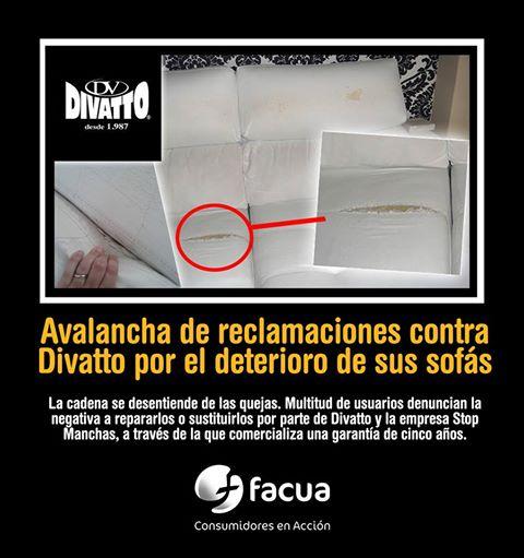 FACUA's tweet image. ¡ALERTA! Avalancha de reclamaciones contra #Divatto por el deterioro de sus sofás FACUA.org/8779