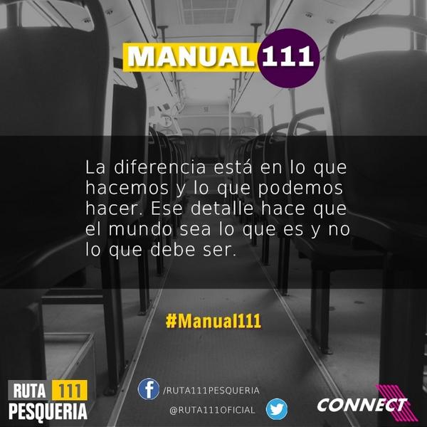 RUTA111oficial's tweet photo. La diferencia entre lo que hacemos y lo que podemos hacer.
#Manual111 Más que un transporte.
#Pasalavoz http://t.co/Cb8U1lMeWZ