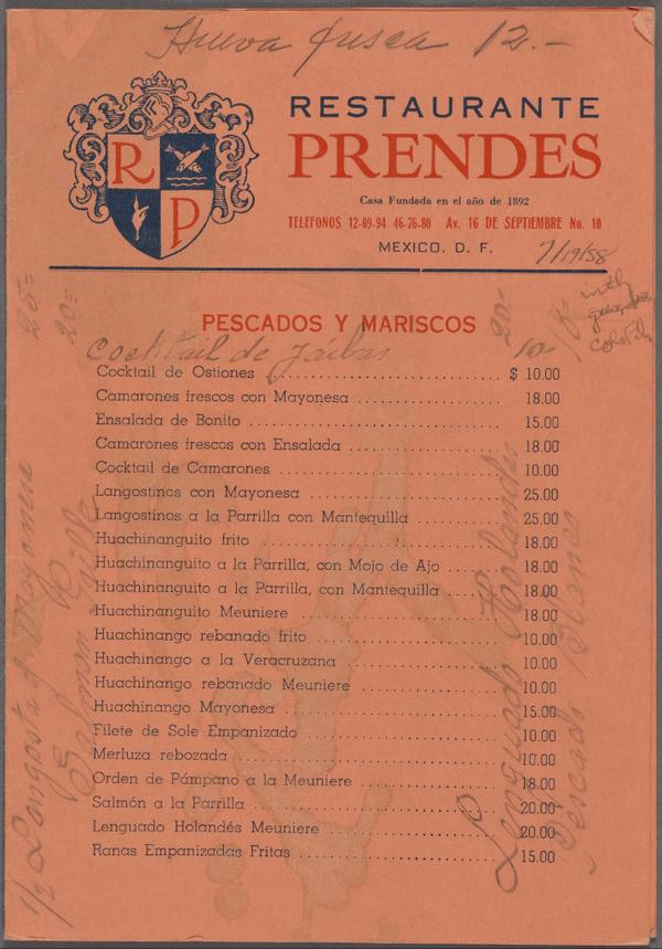 BellinghausenSF's tweet photo. Un viaje al pasado con este menú del restaurante "Prendes" en su momento parte de grupo. ¿Reconoces algún platillo? http://t.co/gvCqTbJ8qz