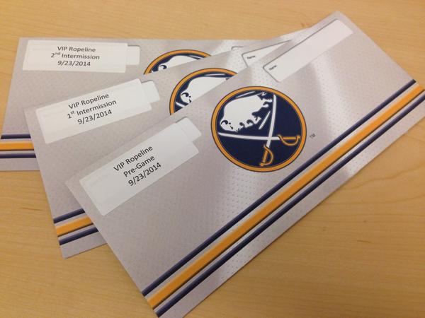 BuffaloSabres's tweet photo. VIP Ropeline Passes: 3 pairs to give away tonight! Tweet us a pic w/ your #Sabres gear w/ #SabresVIP for a shot. http://t.co/Z5Pg0AvDZO
