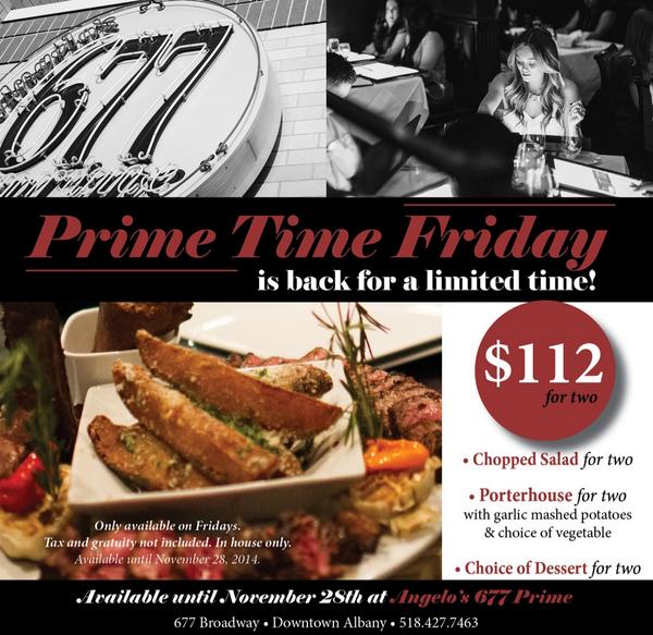 MazzoneHosp's tweet photo. Prime Time Friday is back at Angelo's 677 Prime  #677prime #primetimefriday http://t.co/ed3A9G19mE
