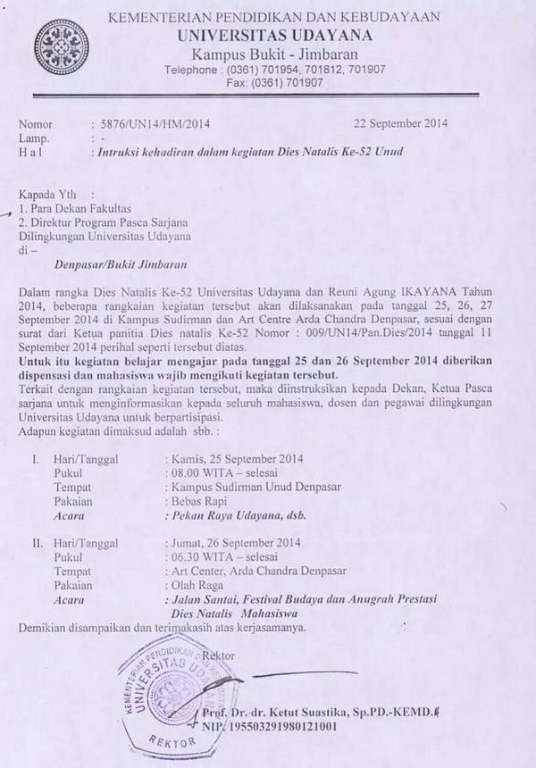 bemfhunud's tweet photo. Diumumkan untuk besok diwajibkan menghadiri acara Dies Natalis 52 (surat terlampir) dg kebijakan kuliah ditiadakan http://t.co/L0R24syYuE