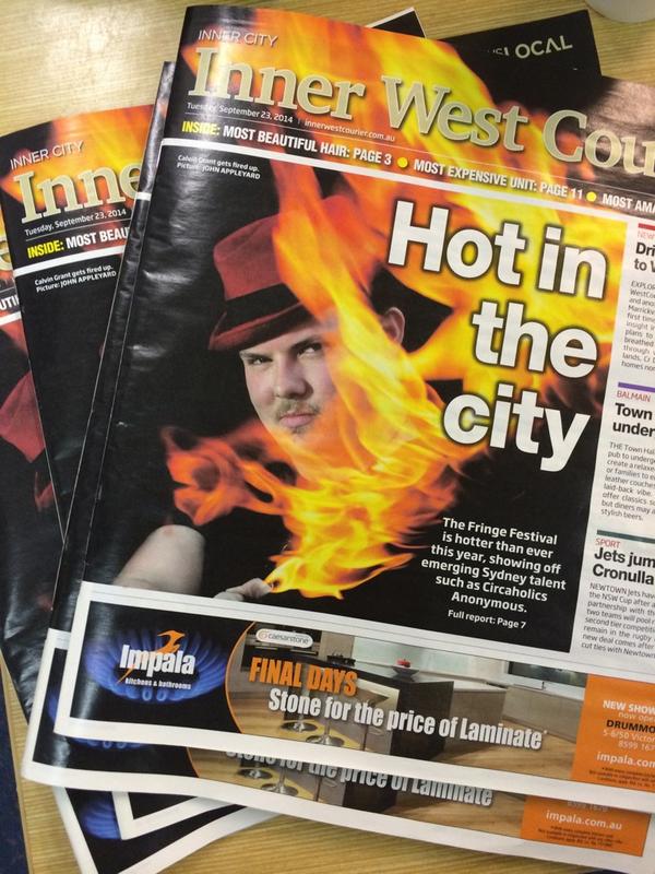 yuyewu's tweet photo. Got PACT's show #circaholicsanonymous on front page of @InnerWestNews check out #PACTfringe this week! #sydneyfringe http://t.co/WgH4rq98TU