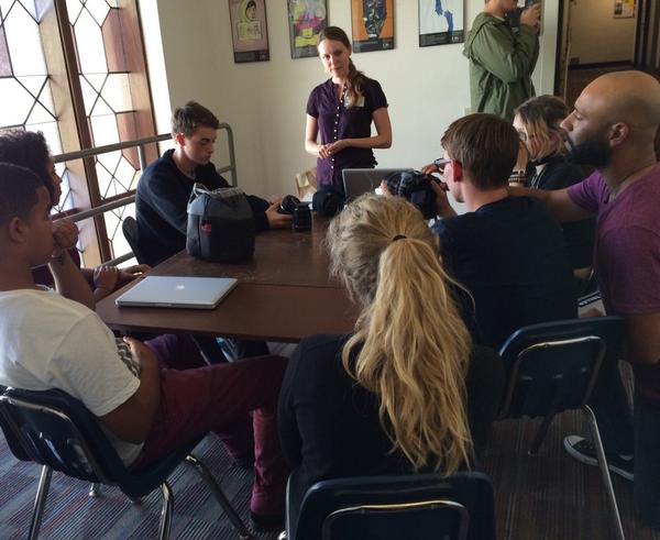 OSADigital's tweet photo. @OSADigital students in a special meeting with CM videographer Christie! Getting ready for a new year of @Oakland_CM http://t.co/JJZyLsaAlP
