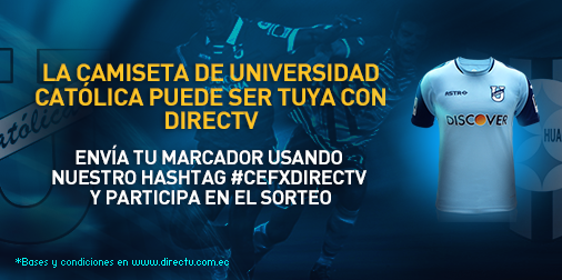 DSportsEC's tweet photo. ¿Quieres la camiseta de @UCatolicaEC? ¡Dale RT a este tweet y envía tu marcador ante Huachipato usando #CEFxDIRECTV! http://t.co/QnKETA29VP