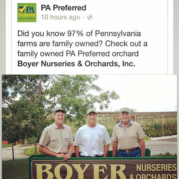 BoyerNurseries's tweet photo. Did you know 97% of Pennsylvania farms are family owned?  As featured by @PAPreferred ! http://t.co/ddcYwFgktE