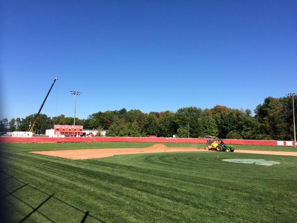 cg_baseball's tweet image. Beginning stages of new infield dirt being replaced. Going to be sweet! #biggerthingstocome