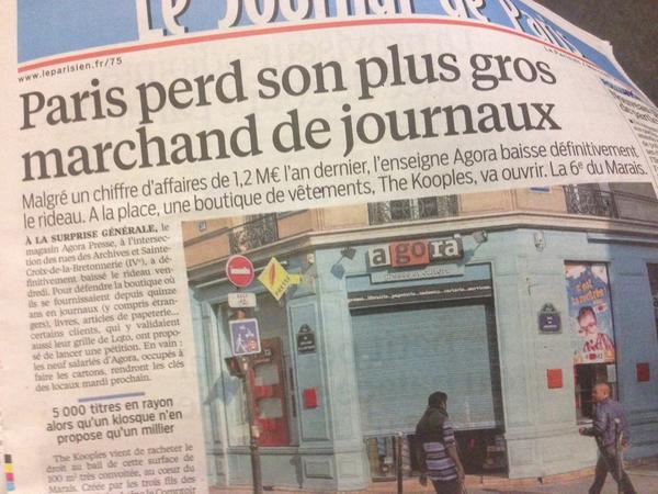 Le plus grand marchand de journaux parisien (5.000 titres) ferme ses portes. #presse  (via <a href="/cyrilpetit99/">Cyril Petit</a>) #Marais
