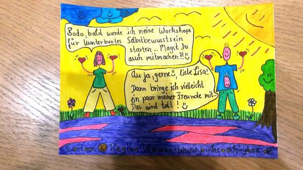 Lisa bereitet ihre Comic-Workshops für kunterbuntes Selbstbewusstsein vor... :-)