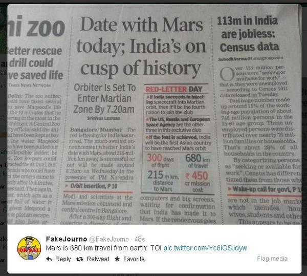 hanmireddy's tweet photo. LOL!
#Mangalyaan
#MarsMission
#GetWellSoonTOI via @FakeJourno http://t.co/0kDw4Vhwek