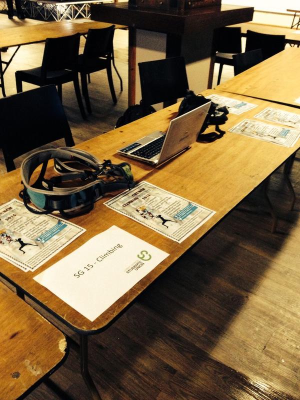 CCCU_Climbing's tweet photo. Climbing is all set up in the students union for #freshersfayre come down for a chat! http://t.co/teMeTUWG5v