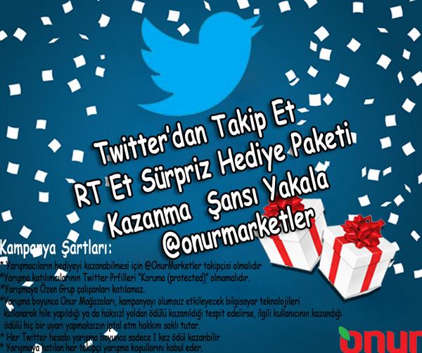 onurmarketler's tweet photo. Saat 17:00’ye kadar RT eden ve Twitter hesabından bizi takip eden bir kişi sürpriz hediye kazanma şansı yakalıyor. http://t.co/CODktWaPSi
